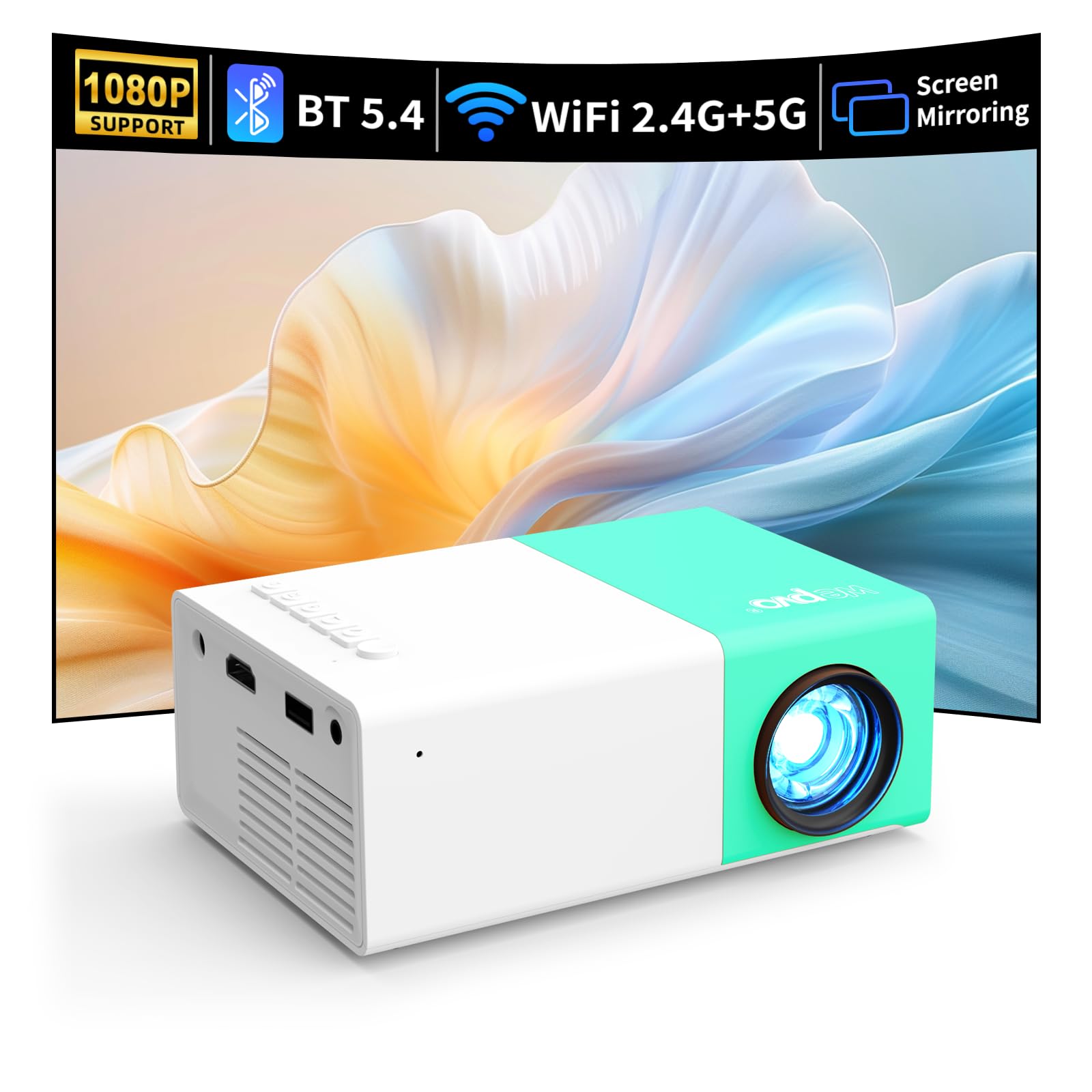 wepvo Projector WiFi Portable Movie Projector Outdoor, Phone or Tablet Can be Mirrored to the Video Projectors Via WiFi, Compatible with Smartphone/Tablet/Laptop/TV Stick/PS/USB (YG300Plus)