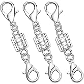 925 Silver Double Lobster Magnetic Necklace Clasps,Magnetic Jewelry Clasps for Necklaces Extender Bracelet Clasps and Closures (3silvery)