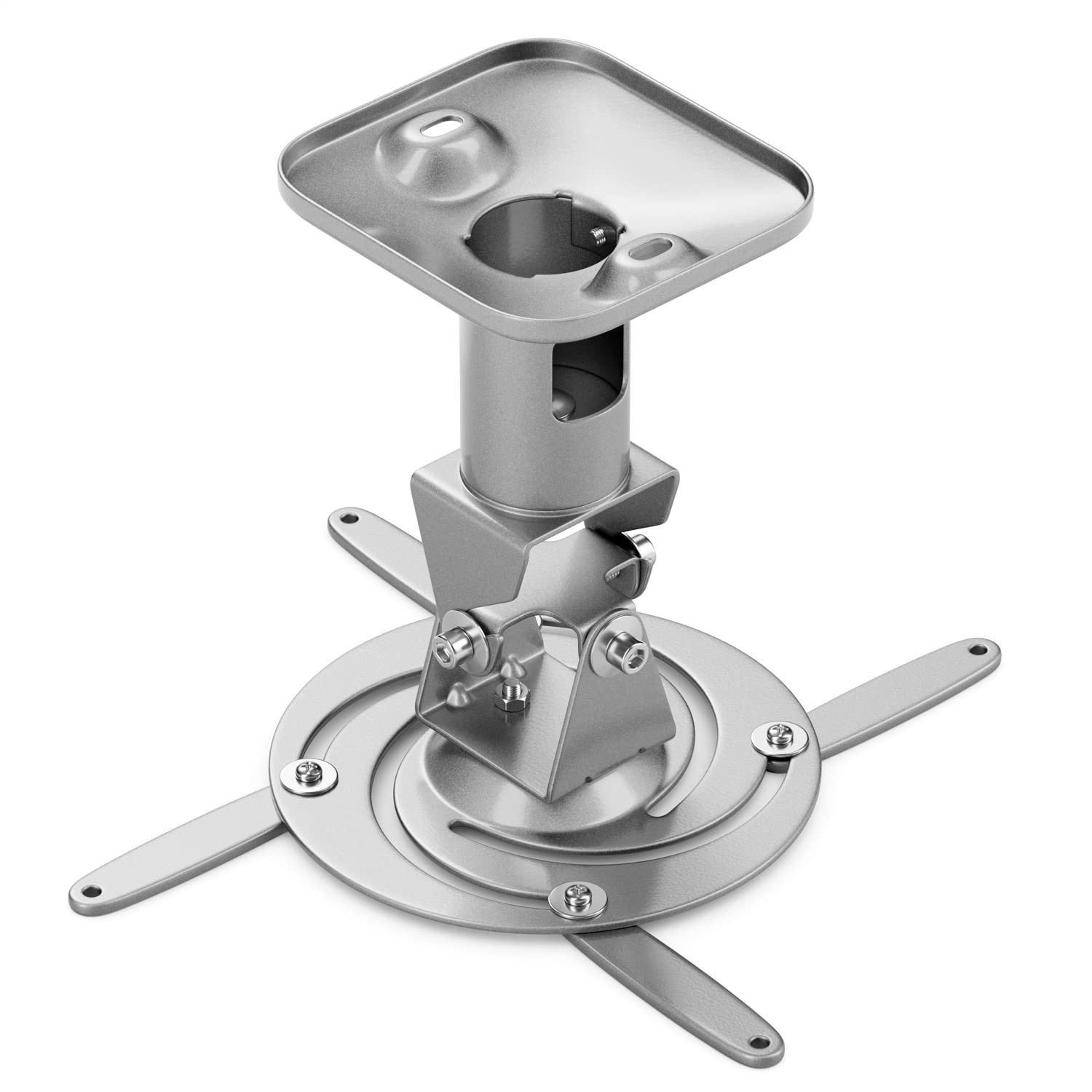 deleyCON Universal Projector Ceiling Mount Adjustable by +-25 Rotatable Through 360 up to 15Kg (33.07 Pounds) Ceiling Spacing of 8.46" Inch (215mm) Cable Management - Silver