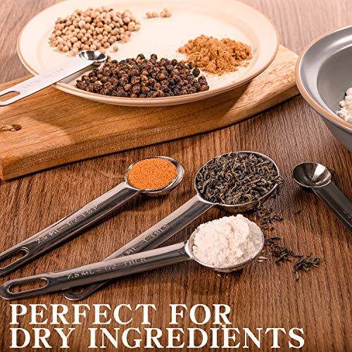 Measuring Spoons, Stainless Steel Measuring Spoons Set for Measuring Dry and Liquid Ingredients Great for Cooking Baking, Tablespoon Teaspoon Metal Measuring Spoon with Leveler/Mini Whisk, Set of 9