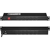 VEVOR 12 Outlet Horizontal 1U Rack Mount PDU Power Strip for Network Server Racks, Surge Protection &amp; Overload Protection, 110-125V/15A, with 6ft 14AWG Power Cord