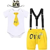 IBTOM CASTLE It's My 1st Bee Day Baby Boy One Birthday Clothes Bow Tie Romper Cake Smash Pants Suspenders Photo Shoot Outfits