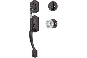 Calzibeno Vintage Front Door Handle and Deadbolt Set, Front Door Lock Set with Crystal Glass Door Knob, Entry Door Lock Set with Single Cylinder, Reversible for Right & Left, Oil Rubbed Bronze