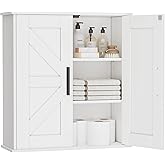Homleke Bathroom Wall Cabinet, Over Toilet Storage Cabinet with Barn Doors and Adjustable Shelves, 3-Tier Medicine Cabinet Wa