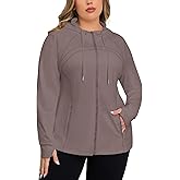 FOREYOND Plus Size Workout Jacket for Women Full Zip Up Lightweight Athletic Jackets Running Gym Yoga with Thumb Holes