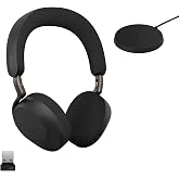 Jabra Evolve3 75 On-Ear Wireless Bluetooth Headset with Microphone, Black | Headset for work with Charging Base, USB-A, AI Calls, Advanced ANC, 22h Battery, Works with Online Meeting Apps