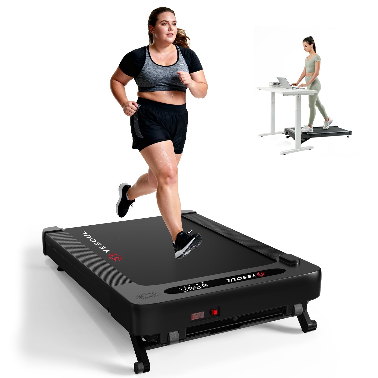 YESOUL Walking Pad Treadmill with 10% Auto Incline, 300 LBS Capacity, 39.5"x15.5" Running Belt, LED Display, Remote Control & Smart App, Quiet Compact Treadmill for Home Office Image