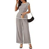 BeryLove Two Piece Sets for Women Summer Outfits Lounge Sets Cap Sleeve Tops Wide Leg Crop Pants Vacation Travel Outfits
