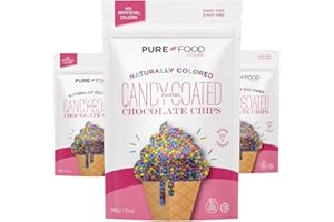 PURE FOOD BY ESTÉE Pure Food By Estee Natural Pastel Colors Rainbow Candy Coated "Chocolate Chips", 5oz (3 Pack) | Cosmic Brownie Sprinkles | Vegan Chocolate | Natural Rainbow Chocolate Chips Sprinkles | Mini Colored Chips for Baking | Soy Free, Gluten Free, Dairy Free, Nut Free