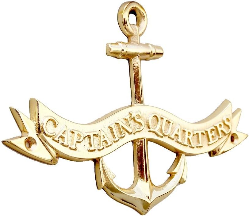 Handcrafted Model Ships Brass Captains Quarters Anchor with Ribbon Sign 8" - Anchor Wall Hanging - Naut