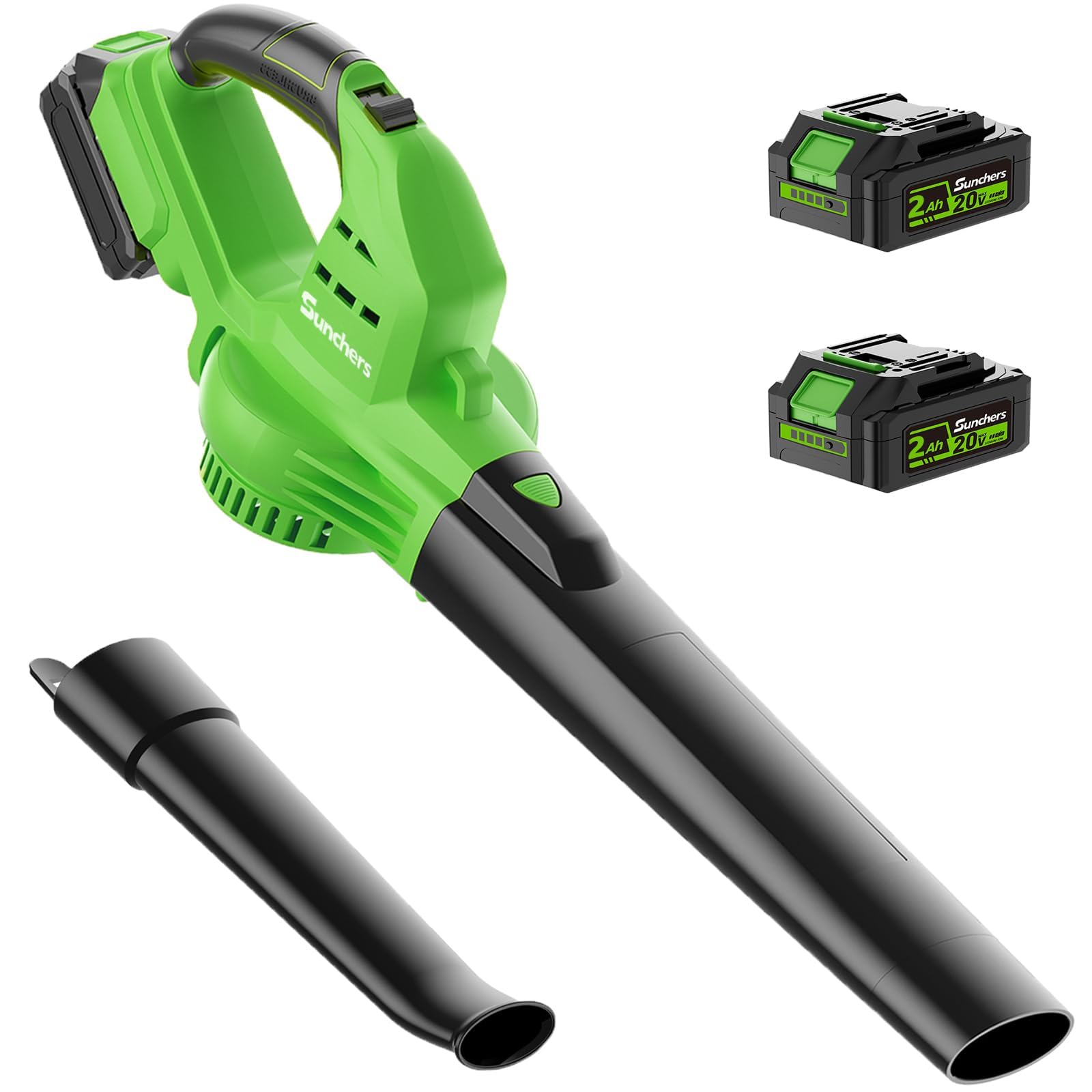 Photo 1 of 20V Leaf Blower Cordless with 2 Battery and Charger, 135MPH 175CFM High Speed Leaf Blower with 2 Tubes, Electric Leaf Cleaner, Lightweight Handheld Small Blower for Patio, Garden, House, Depot, Green