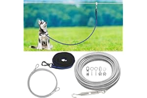 XiaZ 100ft Dog Tie Out Cable with 8 Ft Nylon Bungee Runner, Protects Trees for Outdoor Use