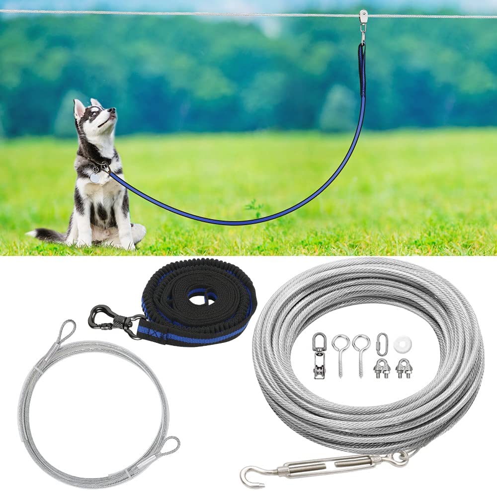 Photo 1 of XiaZ 100ft Dog Tie Out Cable with 8 Ft Nylon Bungee Runner, Protects Trees for Outdoor Use