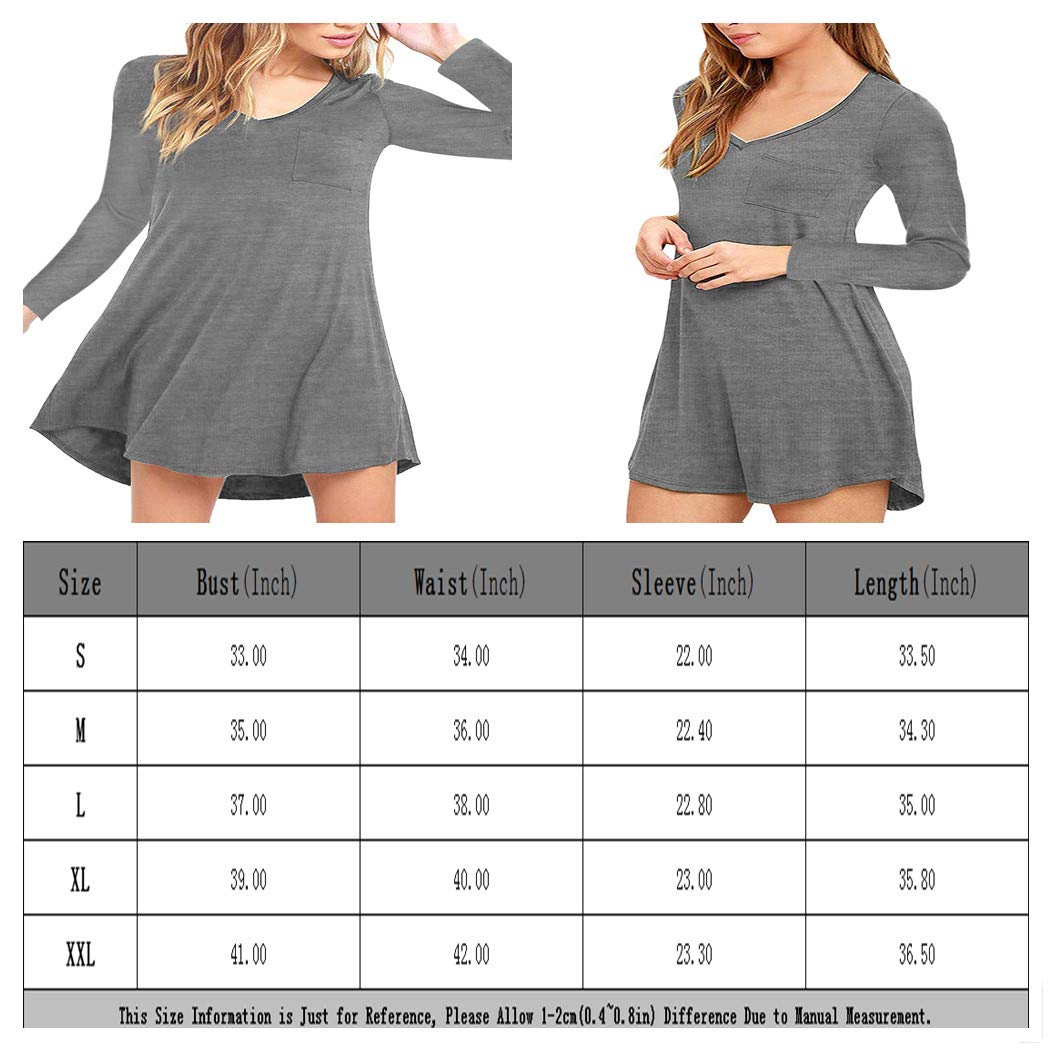 Eanklosco Womens Casual Short Sleeve Plain Pocket V Neck T Shirt Tunic Dress (Grey-1, M)