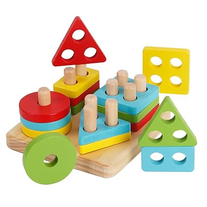 KanCai Holz Puzzles Kinder Kleinkind Geometrische Stacking Spiel Farben und Formen Sortierung Spiel Pädagogisches Spielzeug