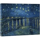 Wieco Art Starry Night Over the Rhone by Van Gogh Classic Oil Paintings Reproduction Modern Seascape Giclee Canvas Prints Artwork on Canvas Wall Art Ready to Hang for Living Room Home Decorations