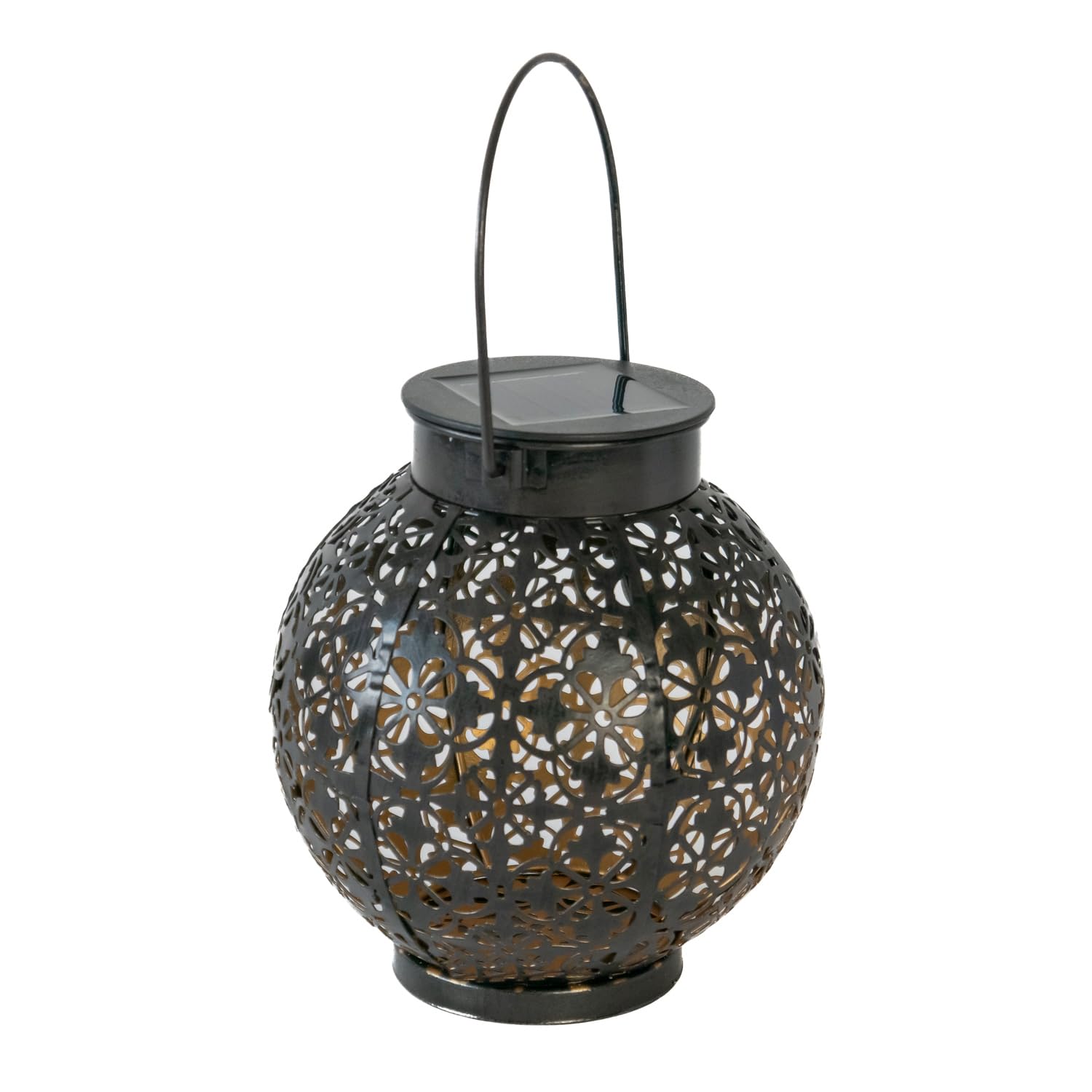 Intirilife Solar Lantern Metal Solar lamp in Black - 15.5 x 16.5 cm - Outdoor Garden Light for Balcony and Garden Decoration