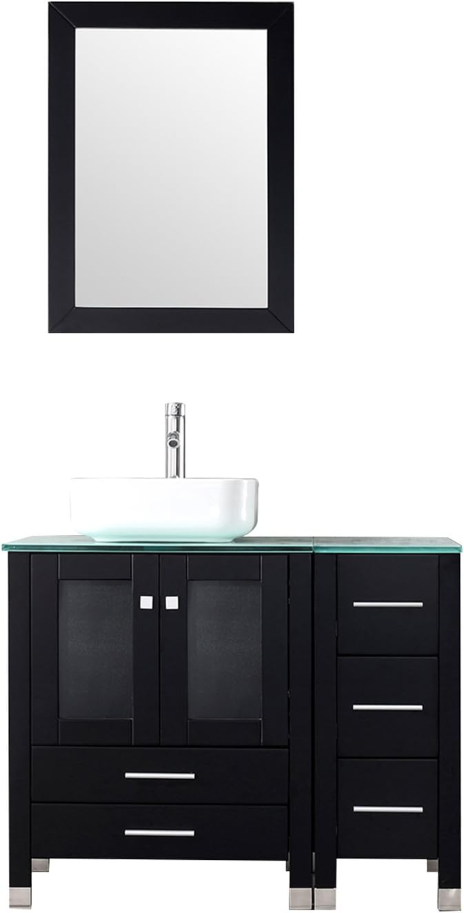 Bathjoy 36 Black Modern Wood Bathroom Vanity Cabinet Square Ceramic Vessel Sink Top Free Faucet Drain With Mirror Amazon Com