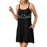 V FOR CITY Women Loose Bra Dress with Pockets Summer Dresses Adjustable Straps Beach Sundresses Sleepdress