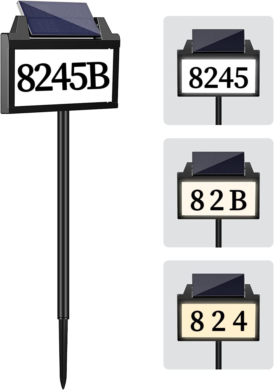Photo 1 of Solar Power Address Sign, House Numbers for Outside Rechargeable LED Illuminated Lighted Address Signs with Outdoor Waterproof, Address Plaque with 3 Color Temperature for Street Yard Home, Black