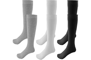 Topbuti 3 Pairs School Uniform Cotton Knee High Socks Athletic Sports Soccer Socks Tube Sock for Girls and Boys