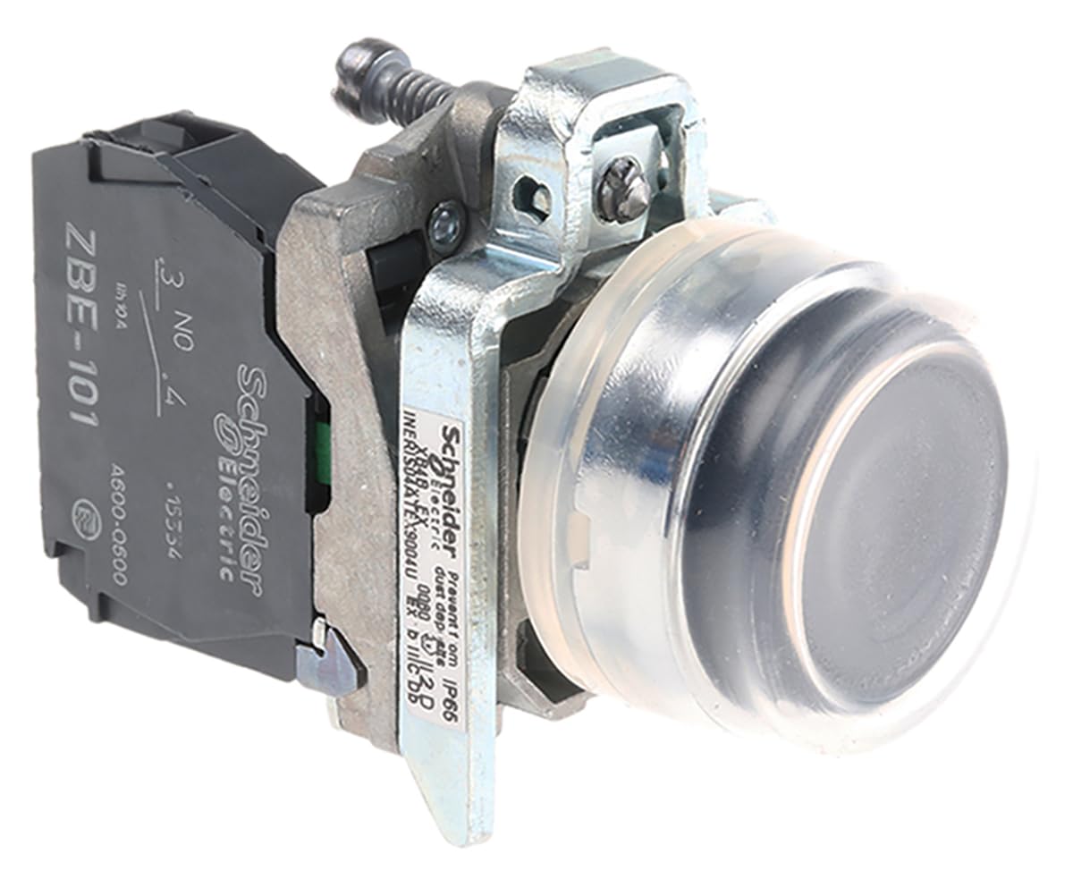 Schneider Electric Harmony XB4 - ATEX D, Push button, metal, projecting, black, Ø22, spring return, booted, unmarked, 1 NO, ATEX