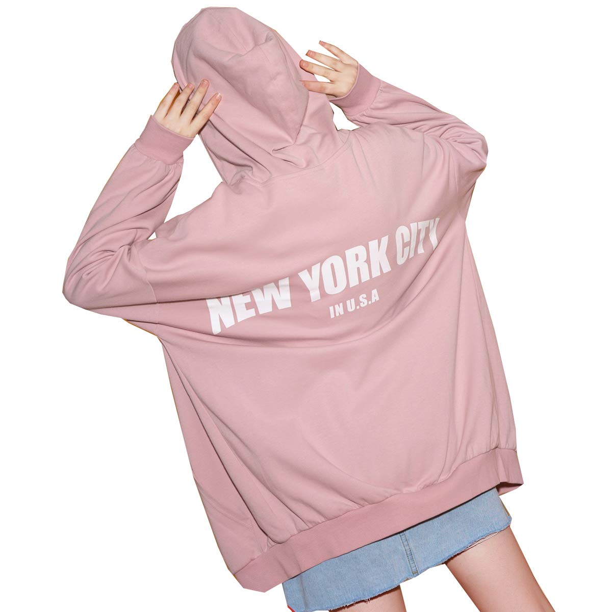 Women\'s Full Zip Hoodie Loose Casual Sweatshirts (Pink, Medium)