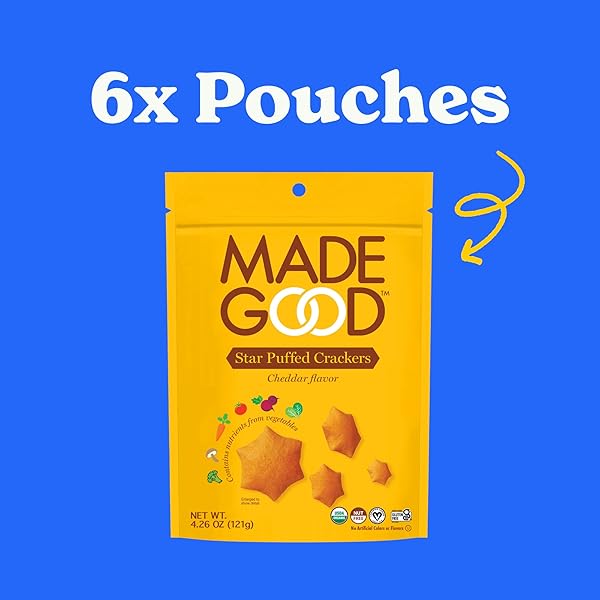 MADEGOOD CHEDDAR STAR PUFFED CRACKERS (6 BAGS – 4.26 OZ EACH) GLUTEN FREE AND ORGANIC, HEALTHY SNACKS