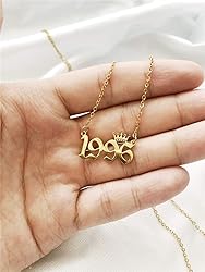 MICOMAKA Birth Year Number with Crown Necklace,Old