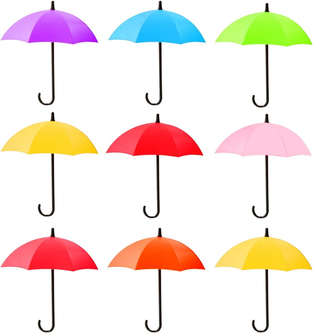 Millya 9 Pack Creative Umbrella Shape Wall Hooks Colorful Self Adhesive Hook Key Holder Decorative Storage Hook