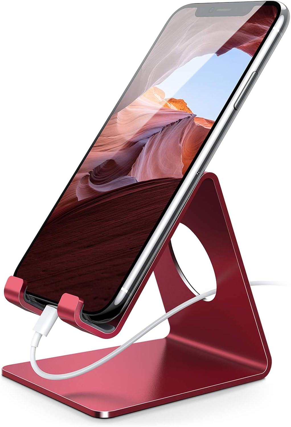 Lamicall Cell Phone Stand, Phone Dock : Cradle, Holder, Stand Compatible with iPhone 6 6s 7 8 X Plus 5 5s 5c XS Max XR 11 Pro, All Android Smartphone, Charging Accessories Desk - Red