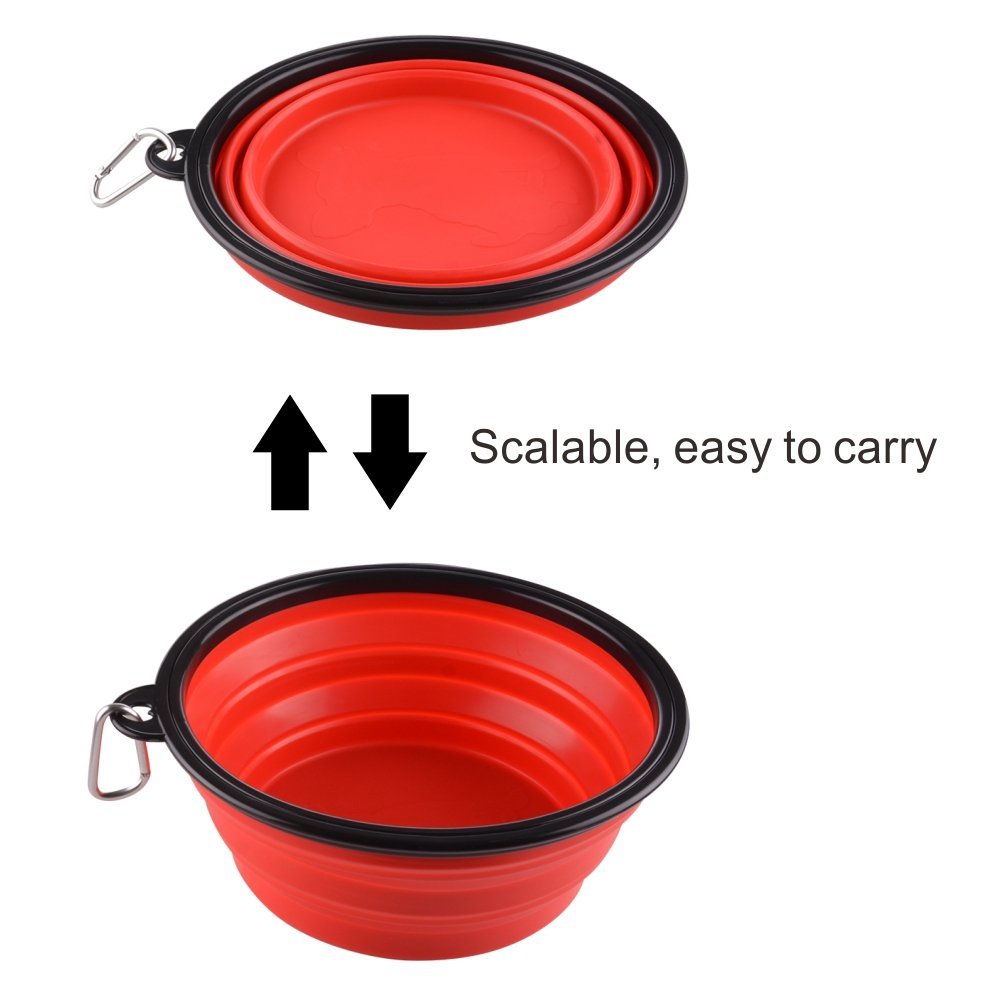 Guardians Extra Large Collapsible Dog Bowl, 102oz Portable Foldable Water Bowls Food Dishes with Carabiner Clip for Travel (Red)
