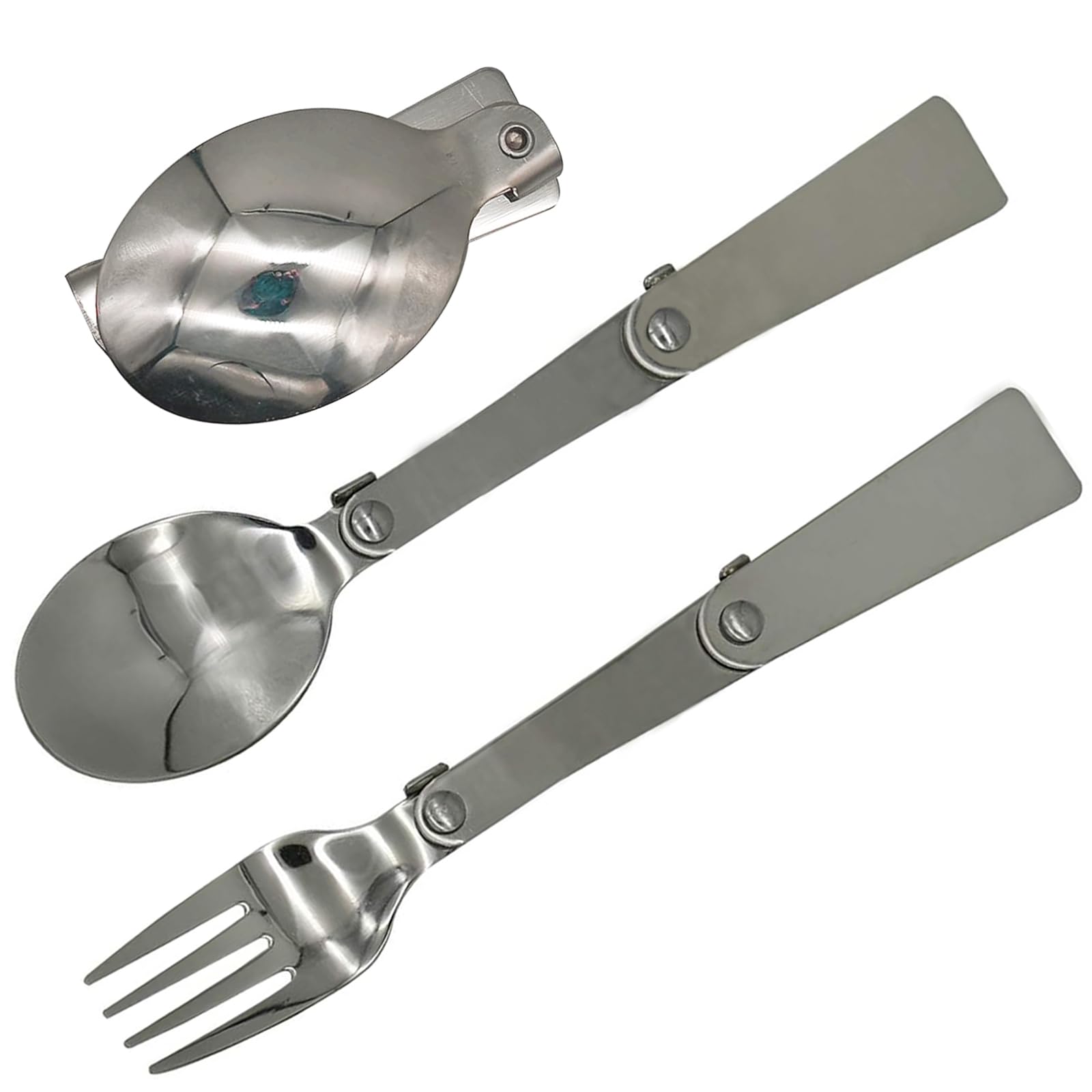 Maydahui 2 PCS Folding Spoon and Fork SUS 18/10（304）Stainless Steel Spork Portable Camping Cutlery Multi-Functional Foldable Fruit Forks for Outdoors Picnic Thermos Travel Tableware