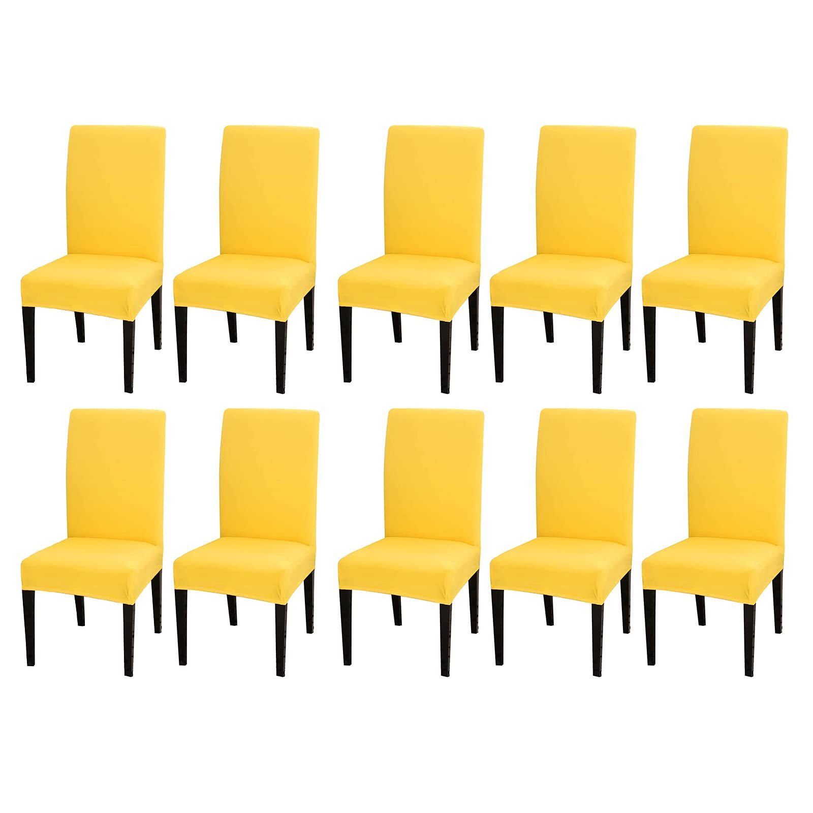 Chickwin Dining Chair Cover Set of 10, Stretch Dining Chair Slipcover Modern High Back Chair Cover, Elastic Washable Dining Chair Seat Protector for Kitchen Dining room (Yellow)