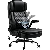 450LBS Big and Tall Executive Office Chair with Flip up Arm, Heavy Duty PU Leather Computer Desk Chair,Comfortable High Back Swivel Home Office Chair with Rolling for Adults,Spring Cushion,Metal Base
