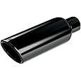 BORLA 20162 Universal Performance Exhaust Tip 2.75" Single Inlet / 4" Round Angle-Cut Single Outlet 14" Long Black Chrome On T-304 Stainless Steel Clamp On Design Clamp Included