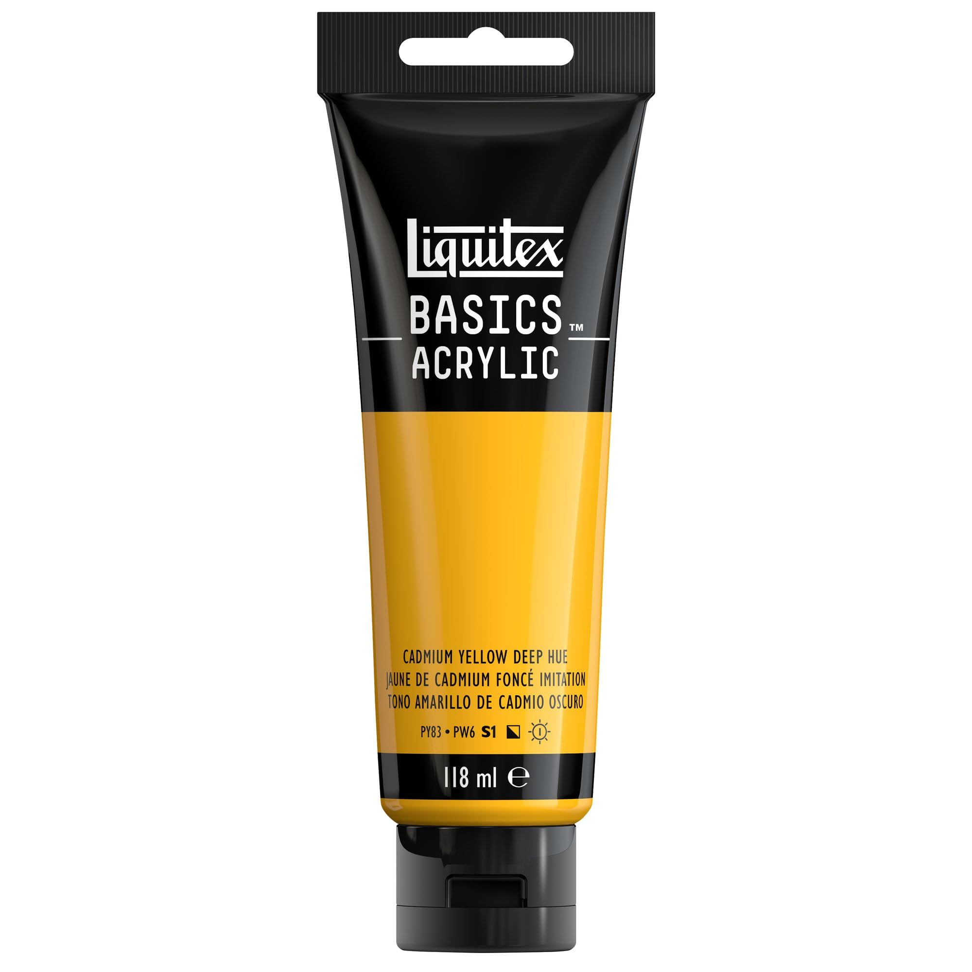 Photo 1 of Liquitex BASICS Acrylic Paint, 118ml (4-oz) Tube, Cadmium Yellow Deep Hue (Pack of 1)
