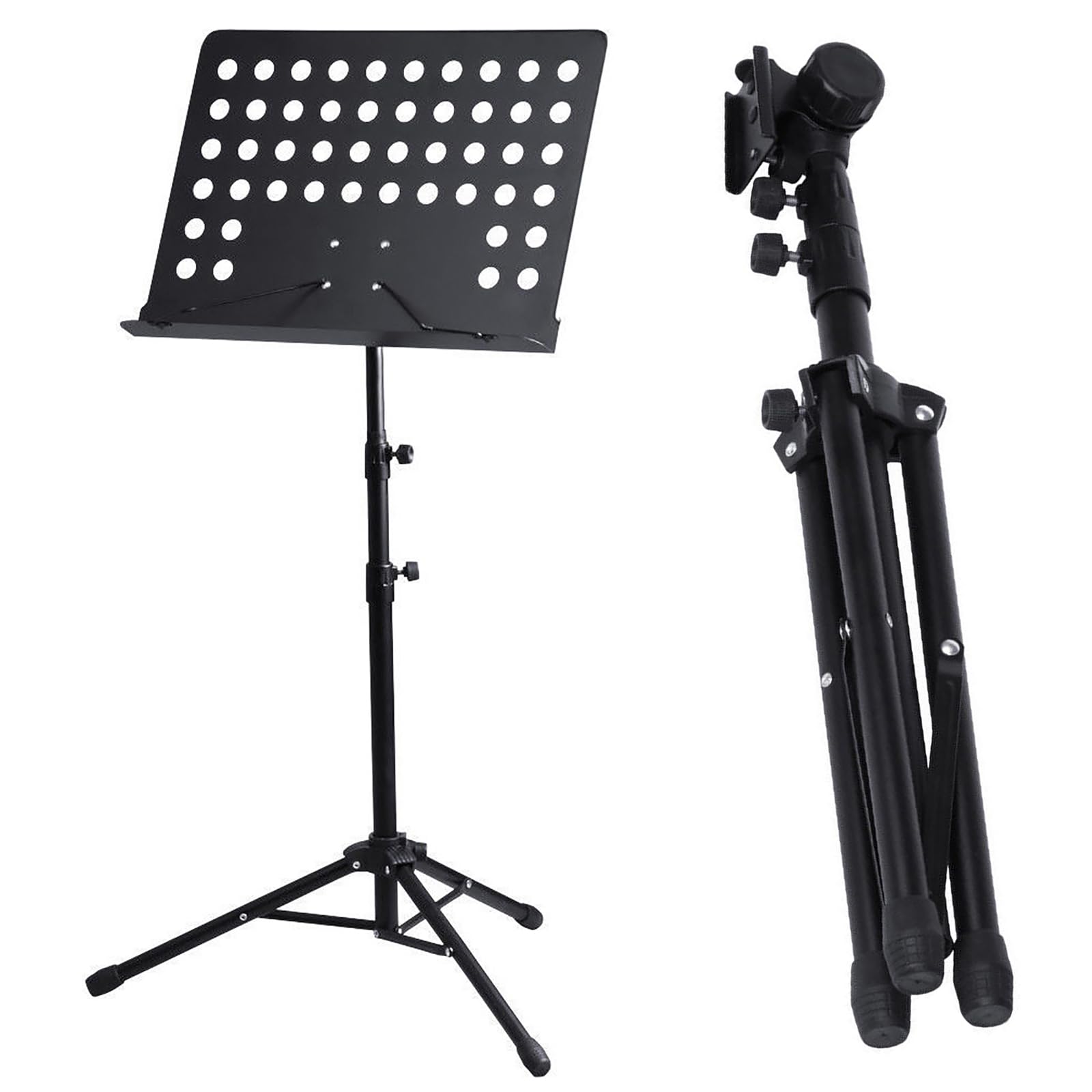 ARA CHOICE Foldable Fully Adjustable Orchestral Music Stand Heavy Duty Folding Height Conductor Sheet Tripod Base Holder Black