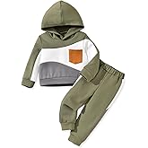 HINTINA Toddler Boy Color-blocked Hoodie Sweatsuit And Pant 2 Pieces Outfits