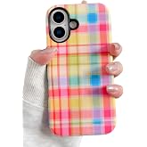 YUANLI for iPhone 16 Case Colorful Plaid Pattern Retro Square Phone Case | Candy Colors Hard PC+Soft TPU Shockproof Protective Cover for Women Girls