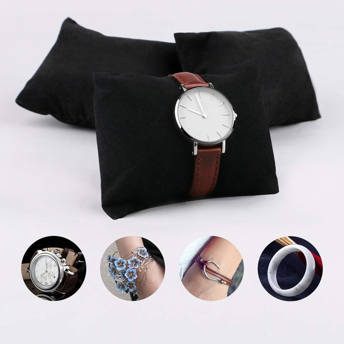 sdoot Watch Pillow, Velvet Watch Pillows for Box Bracelet Watch Pillow 20 Packs, Small Black Velvet Pillow 3.34'' x 2.95'', Jewelry Display Pillow Bracelet Bangle Cushions for Gift Box