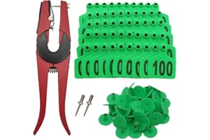 APLAYFULBEE Cattle Ear Tags 001-100 Number Plastic Livestock Animal Tag for Cows Ear Tag Applicator Kit (001-100, Green)