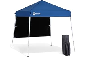 ARROWHEAD OUTDOOR 6'x6' Top / 8'x8' Base Backpack Pop-up Canopy with Sunwall, Sand Bags, Guide Ropes, Ground Stakes, UV-Resistant, Hands Free Carrying - Blue