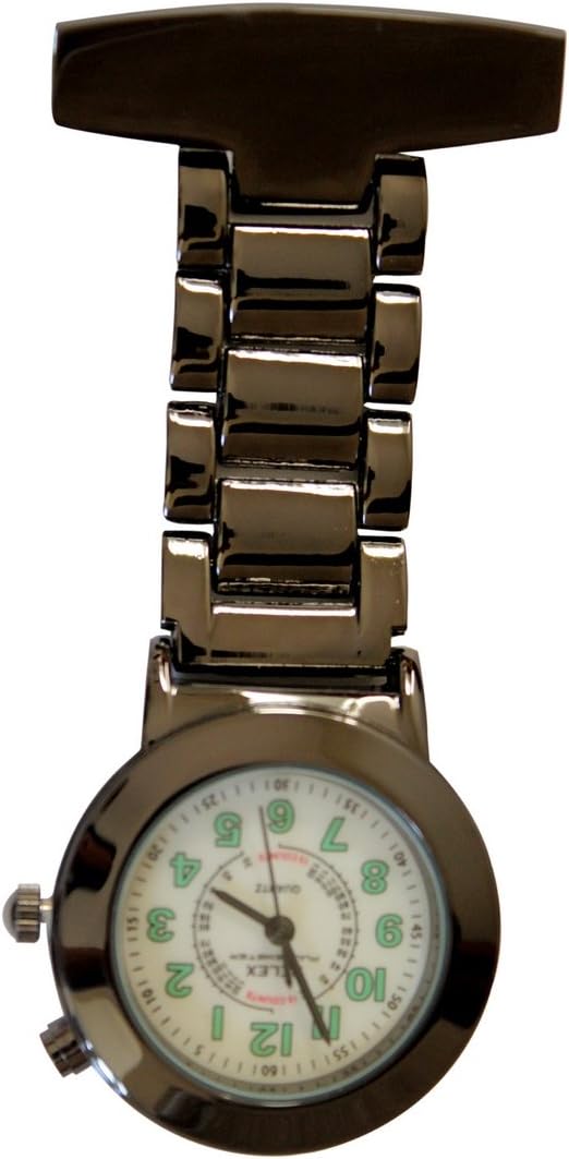 Pelex "Pulsemeter Black Face with Luminous Digits FOB Watch Stainless Steel Back Light Nurses Doctors Paramedics Tunic Brooch Extra Battery