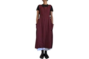 NARHBRG Tshirt Dress for Women Girls Vintage Pleated Pockets Apron Gardening Works Cotton Overall Smock Pinafore Dress