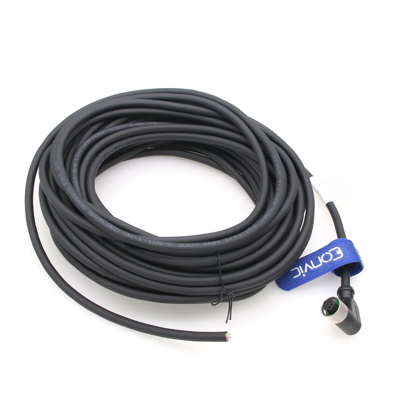 Eonvic M12 Right Angle 8 Pin A Code Female Industrial Sensor Connector Aviation Cable Socket Shielded Waterproof Electrical Cable 10M