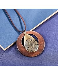 Coostuff Hotsale - Collar largo con colgante de madera hecho a mano para mujer