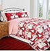 Christmas Quilt Bedspreads 3 Piece Set - Bedspread Coverlet and Holiday Pillow Shams - Premium Quality Microfiber Red and White Bed Covers with Reindeer and Christmas Tree Design