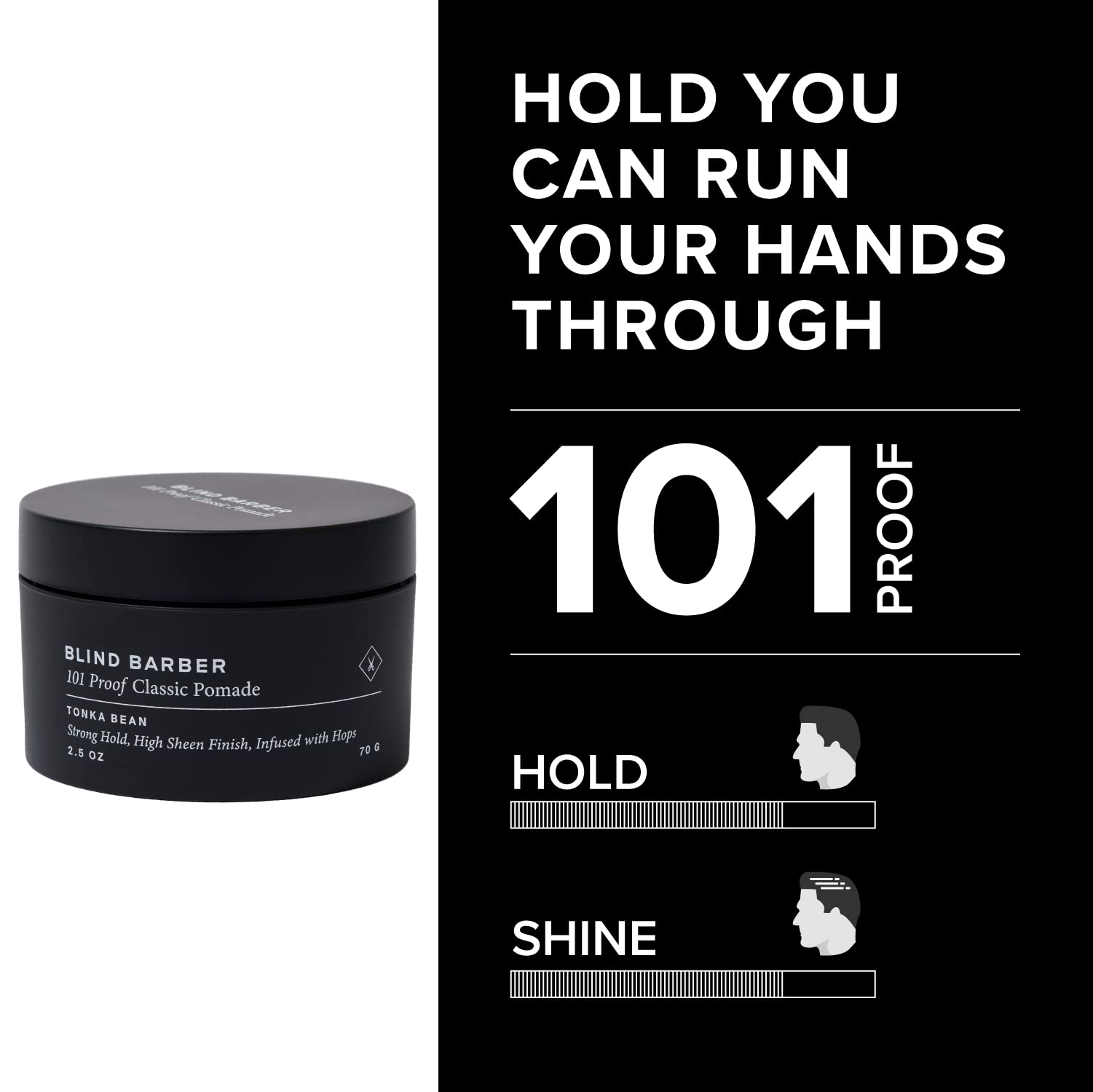 Blind Barber 101 Proof Classic Hair Pomade for Men - Malleable Water Based Pomade, Strong Hold & High Shine - Easy to Use Mens Hair Product for Everyday Styling - (2.5 Oz)