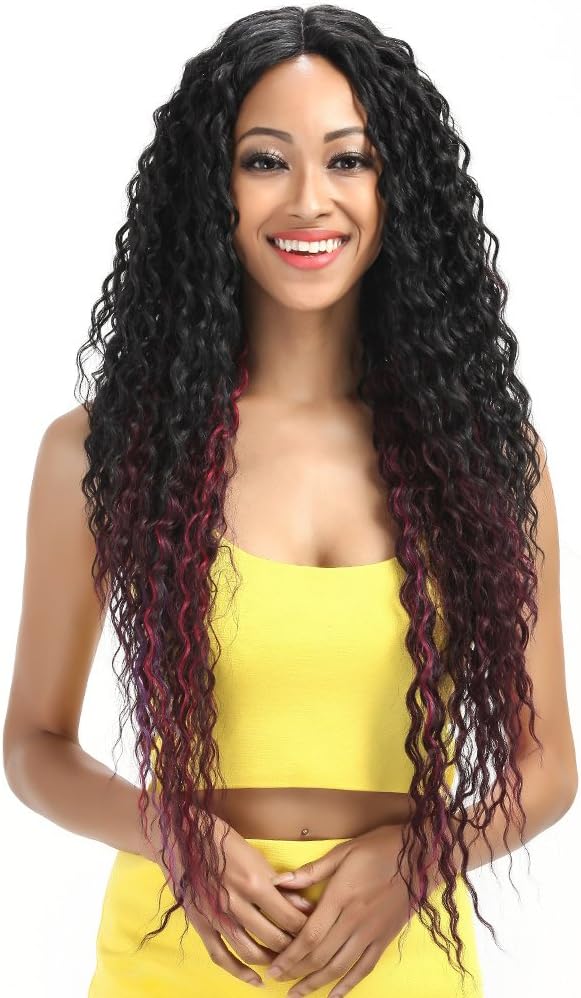 Joedir Lace Front Wigs Ombre Blonde 28'' Long Small Curly Wavy Synthetic Wigs For Black Women 130% Density Wigs(Ombre Red Color)